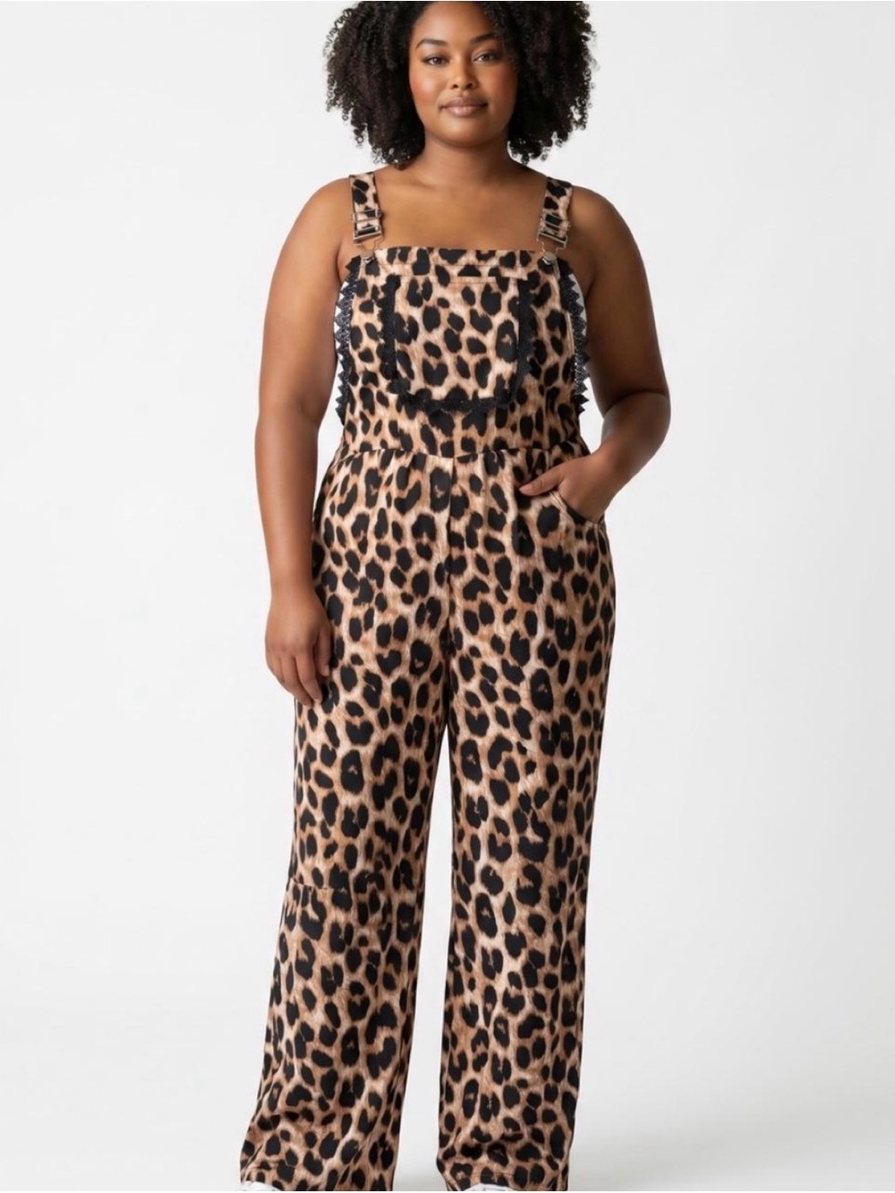 Source Unknown Leopard-Print Wide-Leg Jumpsuit - Tan & Black